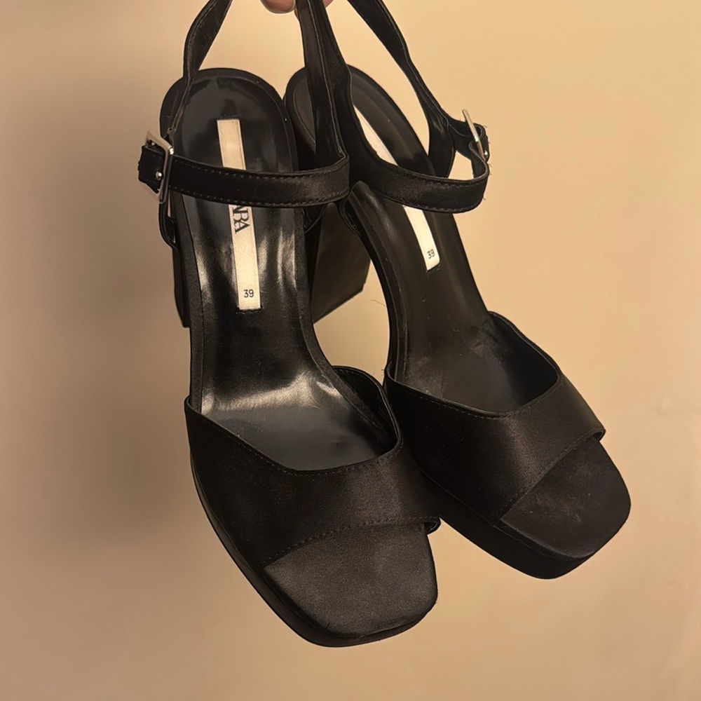 Zara Black Women's Satin Heeled Sandals
